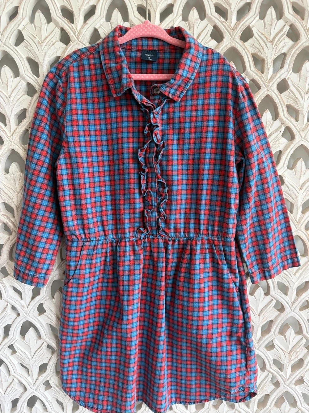GapKids Size M (8) Flannel Ruffle Shirt Dress